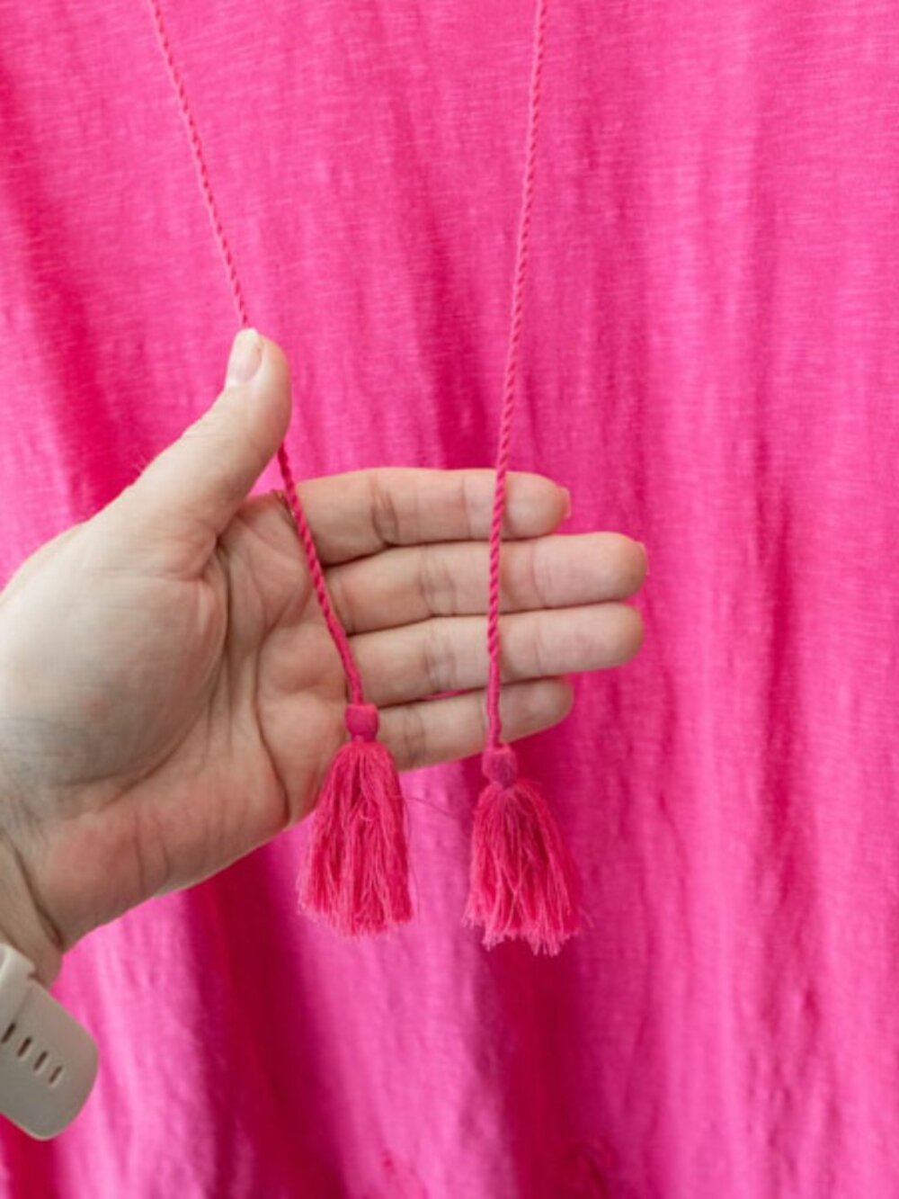 Talbots Pink Tassel Top XL Eyelet Hem Boho Cotton Tunic 3/4 Sleeve Peasant - Picture 7 of 13